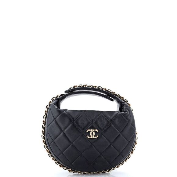 Chanel Chain Around Hobo Pouch Quilted Lambskin Mini Black - Picture 1 of 8